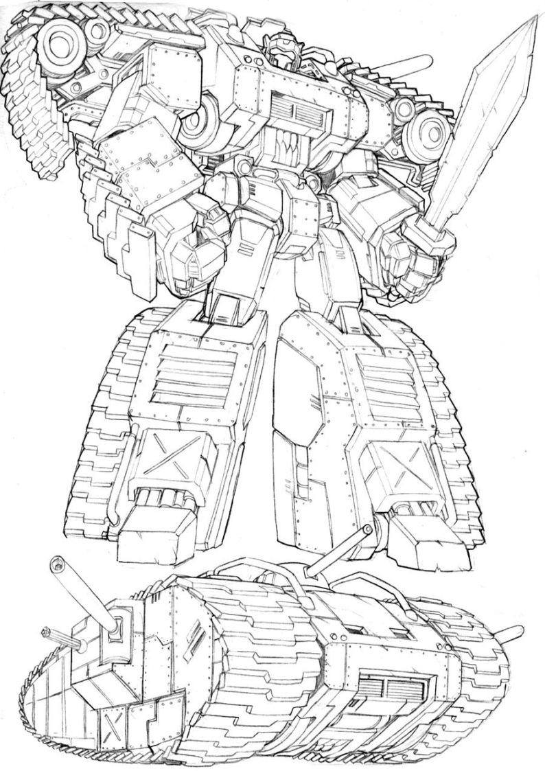 kolorowanki Transformers, malowanka malowanka z robotem czołgiem dla chłopców do wydruku numer 27